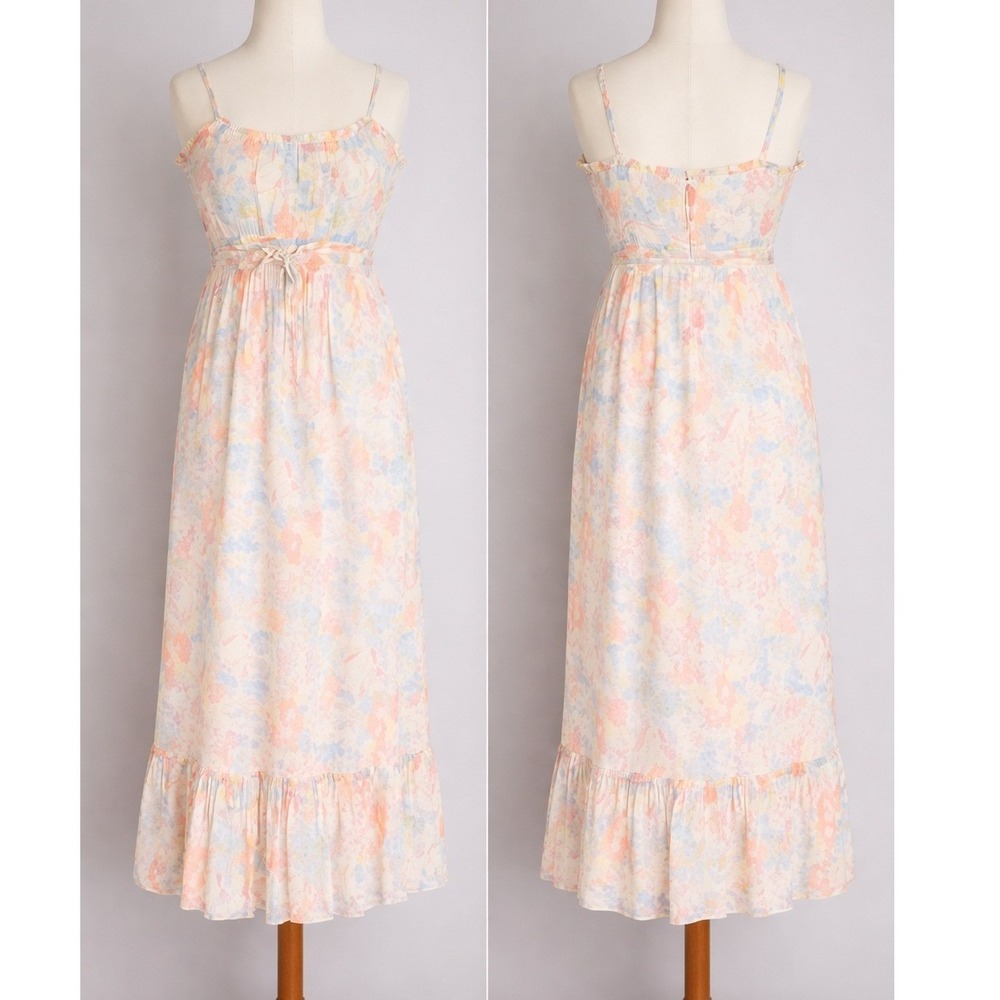 LIKELY NEW Raffy Ivory Pastel Floral Ruffle Tie Waist Maxi Dress SZ 12 Coquette - Picture 2 of 11